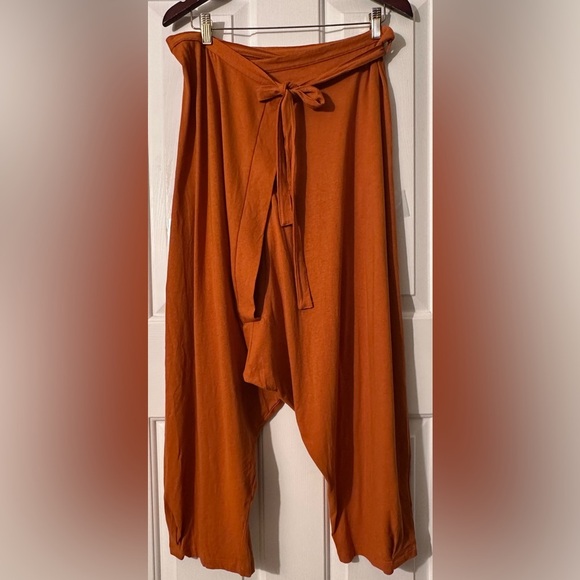 Free People Pants - FREE PEOPLE Intimately XS Y2K HipHop Wrap Around Belt Harem Wide Leg Rust Orange
